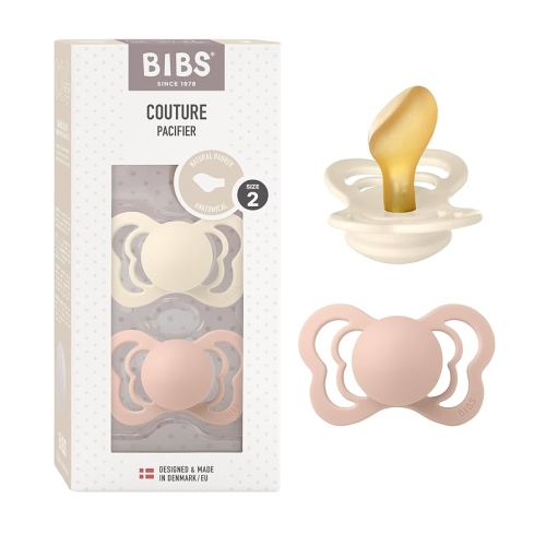 BIBS Couture Baby Pacifier 2-Pack | Made in Denmark | BPA Free Dummy Soother, Anatomical Nipple. Natural Rubber Latex, Size 2 (6-18 Months), Ivory / Blush
