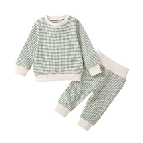 Sets for Baby Girls 18-24m Casual Striped Long Sleeve Sweater Pants 2 Piece Fall Clothes Knitting Outfits, Green, 2 Years