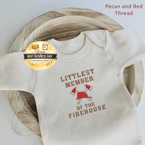 Embroidered Littlest Member of the Firehouse Onesie® Pregnancy Announcement Onesies® Brand Father's Day Gift Surprise to Husband C36