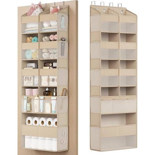 SONGMICS Over-the-Door Organizer, 9-Compartment Door Hanging Storage Shelf, Foldable Closet Hanging Organizer, Heavy-Duty, Metal Hooks, Transparent, Summer Sand URDH009LF01
