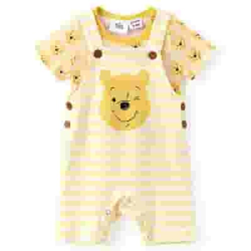 Disney Winnie the Pooh Baby Boys Girls 2 Pcs Graphic Tee with Striped Overall Sets Newborn to Infant