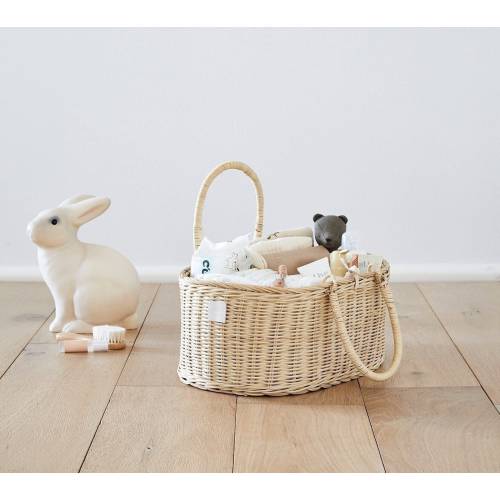 Premium Baby Diaper Caddy Organizer - Organic Rattan Diaper Caddy Basket - Diaper Storage Basket With Removable Divider