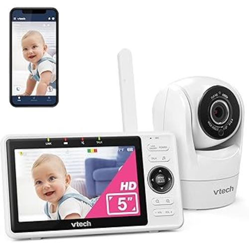 VTech Upgraded Smart WiFi Baby Monitor VM901, 5-inch 720p Display, 1080p Camera, HD NightVision, Fully Remote Pan Tilt Zoom, 2-Way Talk, Free Smart Phone App, Works with iOS, Android
