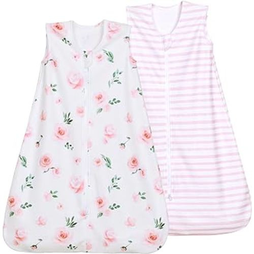 david's kids Micro Fleece Baby Sleep Sack 6-12 Months, Soft Warm Baby Wearable Blankets with 2-Way Zipper, 2 Pack Comfy Sleeping Bags for Infant Newborn Girls Neutral, Medium Size, Floral Flowers