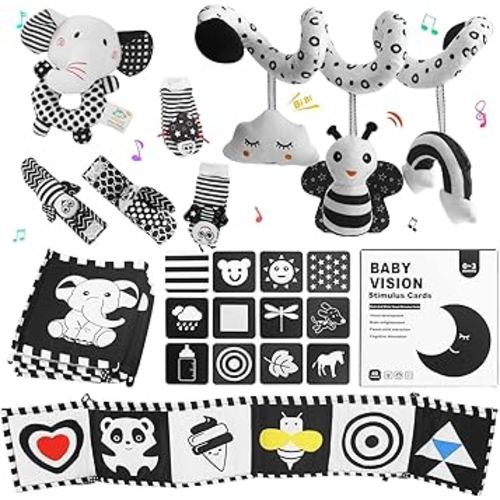 High Contrast Baby Toys for Newborn, Black and White Baby Toys, Newborn Toys 3 Months Brain Development with Car Seat Toys Hanging Rattle Toys (Classic Edition)