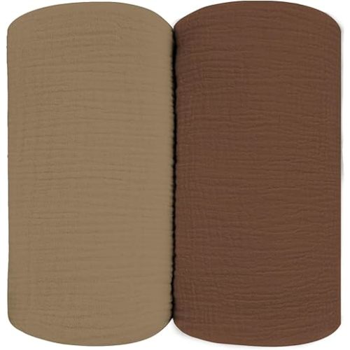 Muslin Swaddle Blankets for Baby, Large 47 x 47 Inches 2 Pack Set - Soft Breathable Cotton Wrap Burping Clothes Receiving Newborn Swaddle Blanket for Girl and Boy Nursery, Coffee + Chocolate