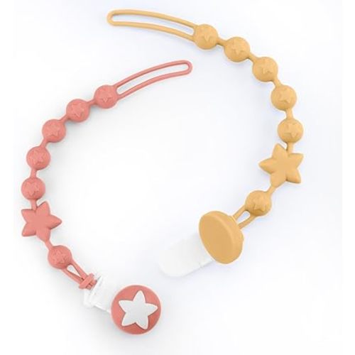 MEM Silicone Pacifier Clip 2-Pack, One-Piece Beaded Pacifier Clips for Baby Boys and Girls, Flexible and Rust-Free Pacifier Holder for Teething Relief and Baby Essentials, Safe for Newborn Baby