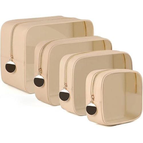 YOPCDJ 4PCS Clear Makeup Bag Set, Waterproof TPU Purse Organizer Pouches, TSA Approved Toiletry Bag, Diaper Bag Organizer Pouch, Travel Organizer Bags for Women and Kids