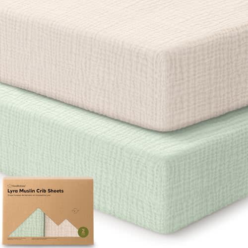 KeaBabies 2-Pack Muslin Crib Sheets for Boys, Girls - 100% Organic Cotton Fitted Baby Crib Mattress Sheet, Soft Breathable Standard Toddler Bed Cover Bedding Set, Neutral, Durable 52x28 (Sage)