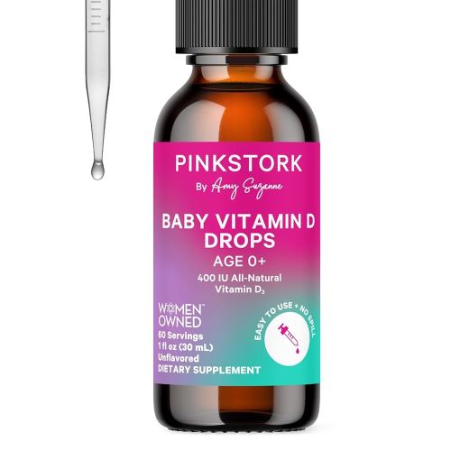 Pink Stork Baby Liquid Vitamin D Drops for Infants, 400 IU Vitamin D3 for Newborns and Kids to Help Support Bone Development and Healthy Immune Function - 1 fl oz, 2 Month Supply