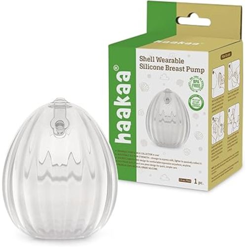 HAAKAA Shell Wearable Hands-Free Manual Breast Pump/Milk Collector (2.5 oz/75 ml, 4 oz/120 ml) – Medical-Grade Silicone – Compact, Portable & Discreet – Leak-Proof Valve