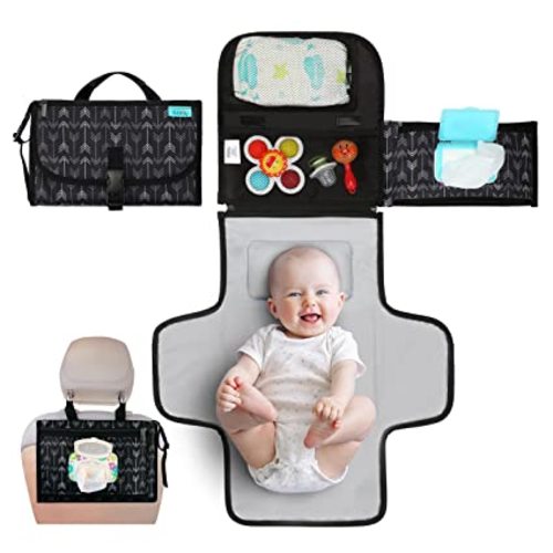 Portable Diaper Changing Pad, Portable Changing pad for Newborn Girl & Boy - Baby Changing Pad with Smart Wipes Pocket – Waterproof Travel Changing Kit - Baby Gift by Kopi Baby - Black Arrow - Black Arrows - Classic