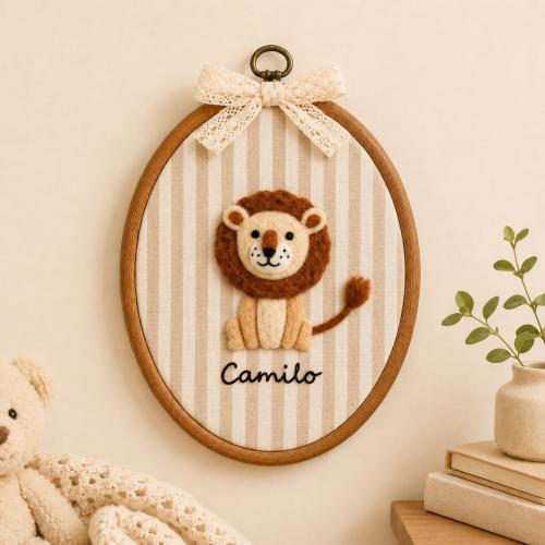 Personalized Lion Name Sign for Nursery, Felted Animal Wall Art, Newborn Photo Prop, Christening Gift for Boy Girl, Safari Baby Room Decor