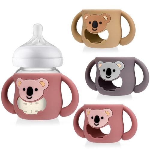 Juome Silicone Sleeves with Handles for Avent Natural Glass Baby Bottle - 3 Pack Koala Shape Anti Breakage Baby Bottles Holder, Compatible with Philips Avent Anti Colic Baby Bottles 4 oz