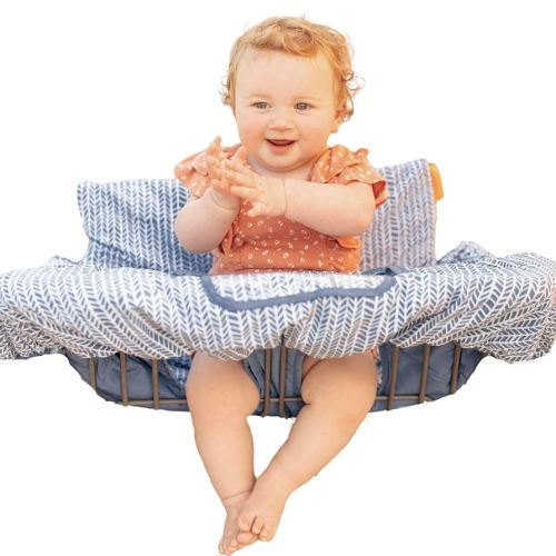 2-in-1 Cushy High Chair Cover and Shopping Cart Cover for Baby, Comfortable Cover for Grocery Cart, Universal Fit Cart Cover for Babies, Includes Storage Pouch - Blue Little Arrows
