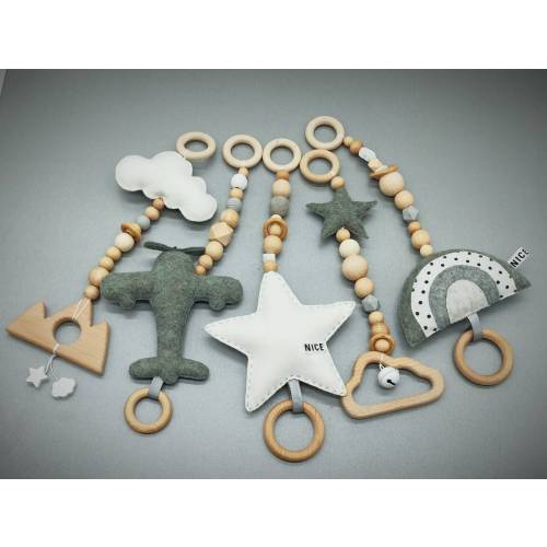 Airplane Baby Gym Toys Set, Felt & Wood Hanging Toys