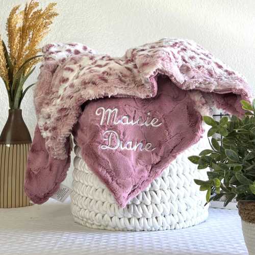 Personalized Baby Blanket, Wildrose Lynx Glacier and you Choose Minky back color, Wildrose Lynx Blanket, Newborn Girl gift, Baby Shower Gift