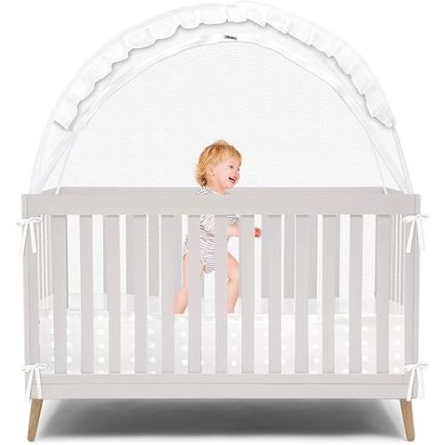 Wonder Space Elegant Baby Crib Net Tent - Minimalist Lace Design - Durable & Breathable Mesh to Keep Baby in & Stop Baby from Climbing Out - Mosquito & Insects Protection