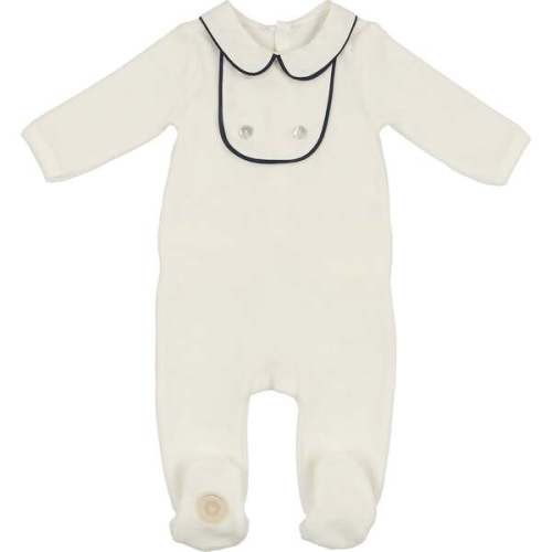 Mon Tresor Double Button Boys Footie & Bonnet - Ivory & Navy Mon Tresor Double Button Boys Footie & Bonnet - Ivory & Navy