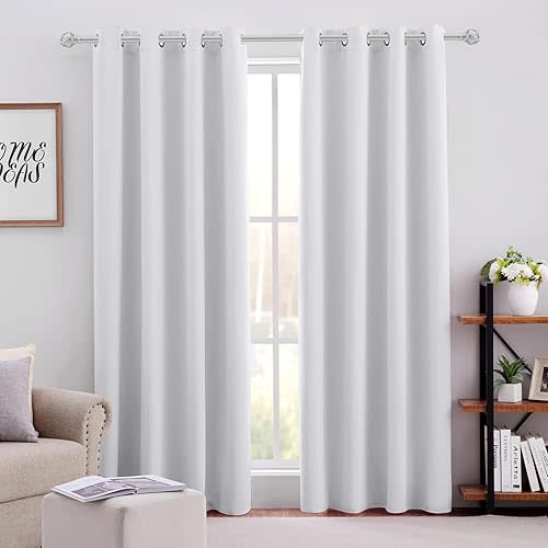 HOMEIDEAS Greyish White Blackout Curtains for Bedroom 52 X 84 Inch Long 2 Panels Set Room Darkening Curtains/Drapes, Soundproof Thermal Grommet Window Curtains for Living Room