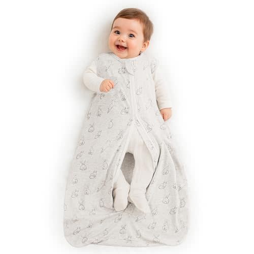 Owlivia Baby Organic Cotton 0.5 TOG Wearable Blanket-Light Sleeping Bag with 2-Way Zipper, Boys Girls Swaddle Transition Sleep Sack(0.5 TOG Gray Rabbit, 3-12 Months)