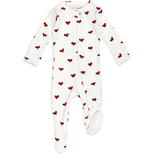 Baby Hearts Organic Cotton Zip Footie, 3-6M, Crimson Hearts