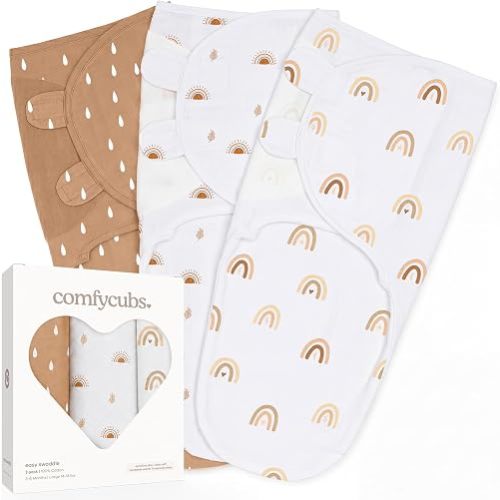 Comfy Cubs Easy Swaddle Blanket, 3 Pack - 100% Cotton Newborn Wrap, Large for 3-6 Months Infants, Breathable and Durable Sleep Sack for Babies - Rainbow Bohemian