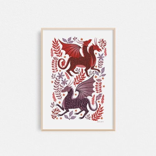 Dragon Garden // Dragon Print // A4 or A3 Artists Print - Etsy
