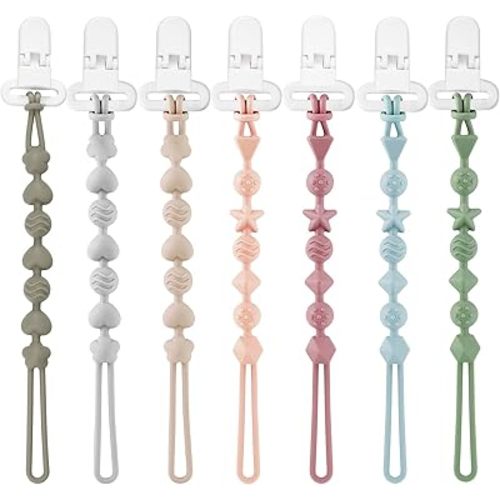 PandaEar 7 Pack Silicone Pacifier Clips, Baby Soother Clips with One Piece Design for Boys & Girls, Baby Pacifier Holder Clips for Teething Toys