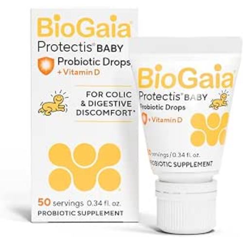 BioGaia Protectis Baby Probiotic Drops | Colic & Gas Relief + Vitamin D | Safe for Newborns | Ease Crying, Fussing, Colic, Gas, Spit-ups & Constipation | No Dairy, Soy & Gluten | 50 Day Supply | 10mL | Pediatrician-recommended | Ease Crying, Fussing, Coli