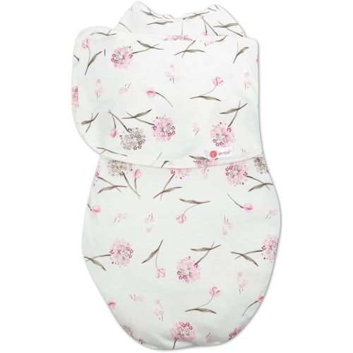 embé 2-Way Starter Baby Swaddle, 6-14 lbs, Newborn Swaddle Sack 0-3 Months, Zip & Velcro Swaddle 0-3 Months Baby Swaddles Wrap, Hip Healthy, Infant Swaddle, Easy Diaper Access - Clustered Flowers - Pink Clustered Flowers