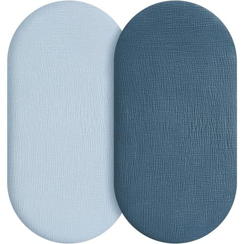 Muslin Bassinet Sheets Boy Girl, 100% Cotton Fitted Bassinet Sheet Set 2 Pack Bassinet Mattress Sheets Universal Fit for Rectangle, Round, Oval, Hourglass Mattress, Soft Breathable