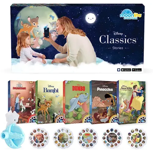 Moonlite Mini Projector with 5 Classic Disney Stories - A New Way to Read Stories Together - 5 Digital Books with Light Projector - Dumbo, Pinocchio and More - Toys and Gifts for Kids Ages 1 and Up
