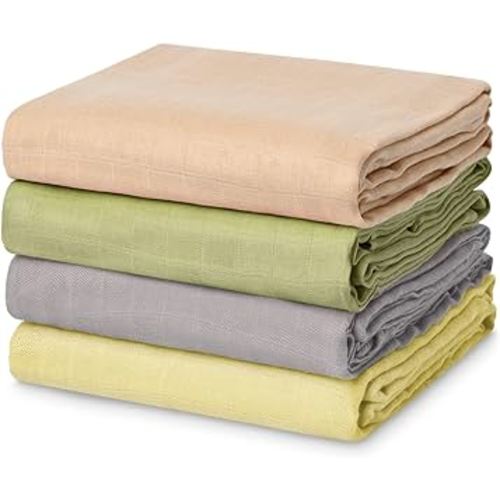 Momcozy Muslin Swaddle Blanket, 4-Pack Large 47 x 47 Inches Breathable Unisex Baby Blankets, Soft and Skin-Friendly Swaddling Receiving Blankets for Baby Boy & Girl, Light Yellow