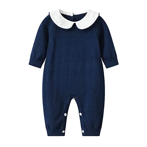 Auro Mesa Baby Infant Boy Girl Peter Pan Collar Knit Sweater Romper Outfit Clothes One-Piece Coverall Baby Clothing Jumpsuit