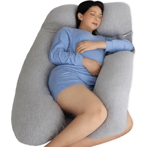 EKLO Pregnancy Pillows, U-Shape Full Body Pillow – Jersey Cover Grey – Pregnancy Pillows for Sleeping – Body Pillows for Adults, Maternity Pillow and Pregnancy Must Haves
