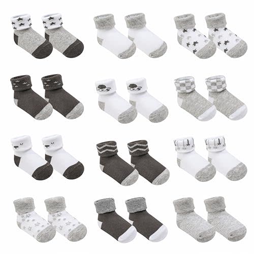 Baby Socks 12 Pairs - Non-Slip Infant Grip for Newborns & Toddlers 6-12 Months, Boys & Girls, Safe for Walking