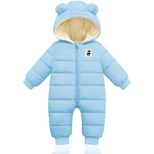 XMWEALTHY Ropa de bebé, lindo traje de nieve para bebé, cálido recién nacido, abrigo de invierno con capucha y cremallera