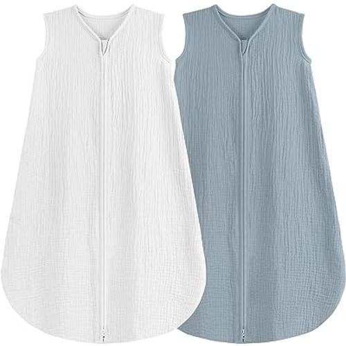 2 Pack Baby Sleep Sack 0-6 Months 100% Organic Cotton Muslin Baby Sleeping Bag 2-Way Zipper Toddler Wearable Blankets Comfy Stretchy Thin Sleep Sacks