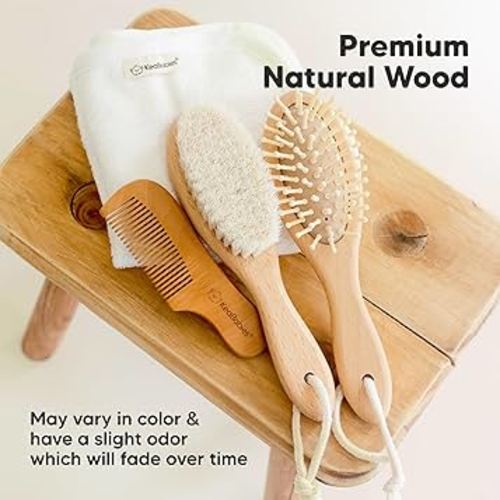 Wooden Baby Hair Brush - Cradle Cap Baby Brush with Soft Goat Bristles, Perfect Gentle Scalp Newborn Comb for Infant, Girls, Boys, Bath Essentials (Walnut, Oval)