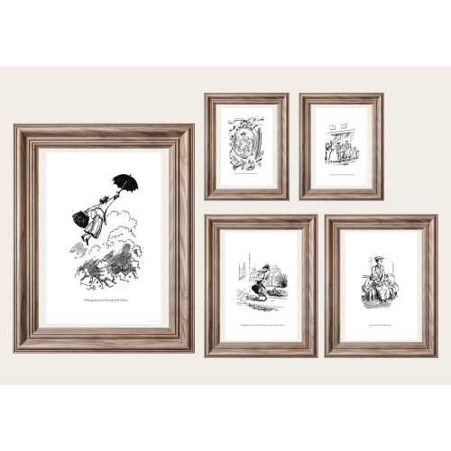 Mary Poppins - Set of 5 Vintage Original Illustrations - Black & White Instant Digital Download Prints