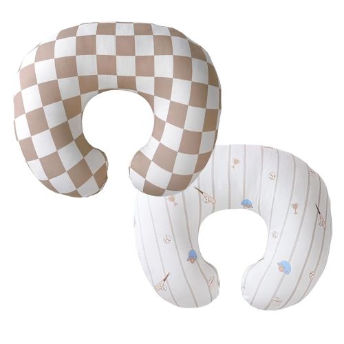 2-Pack Nursing Pillow Covers,Ultra-Soft Stretchy Breastfeeding Pillowcase for Baby Boys Girls, Fits 22.5"x18" Pillows,Removable Feeding Pillow Slipcovers for Newborn(Baseball & Brown Checkered)