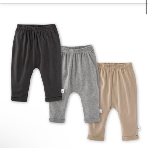 Solid Organic Cotton Baby Pants 3 Pack Ash