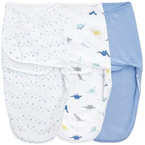 aden + anais Essentials Easy Wrap Swaddle, Cotton Knit Baby Wrap, Newborn Wearable Swaddle Sleep Sack, 3 Pack, Dino-Rama, 0-3 Months, Small/Medium