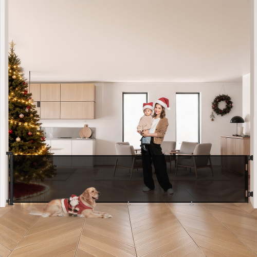 Retractable Baby Gate, Caveen 120" Extra Wide ABS Expandable for Livingroom Outdoor, Black