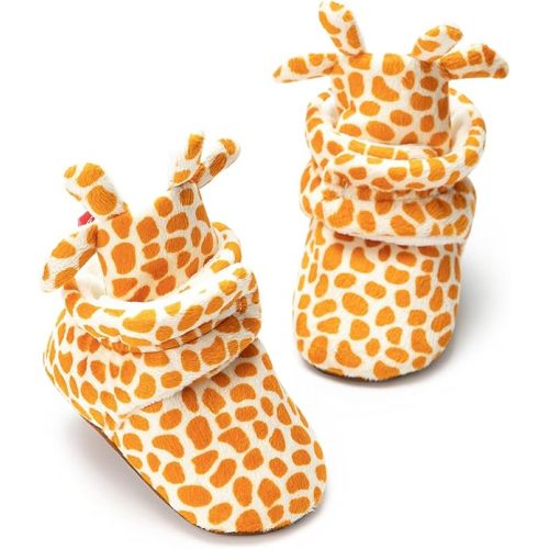 ohsofy Newborn Baby Cotton Booties Stay On Slipper Winter Warm Soft Shoes Non-Skid Infant Ankle Boots Crib Shoes - 6-12 Months Infant - K-giraffe