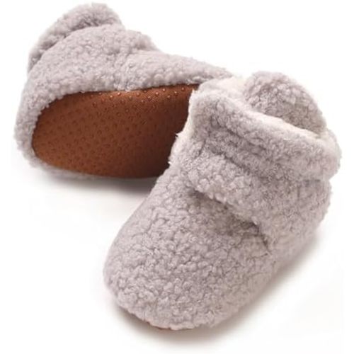 E-FAK Newborn Baby Cozy Fleece Booties with Grippers Winter Slippers Socks Soft Sole Stay On Infant First Walker Crib Shoes