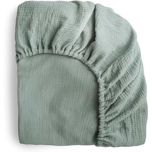 mushie Extra Soft Muslin Fitted Mini Crib Sheet | 24"x 38" (Roman Green)
