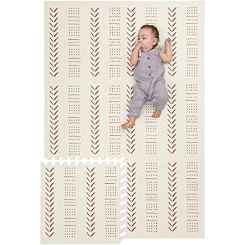 CHILDLIKE BEHAVIOR Baby Play Mat, 6 pcs - Play Pen Tummy Time & Crawling Mat - Play Mat for Baby with 72"x48" Interlocking Floor Puzzle Tiles - Baby Floor Mat for Infants & Toddlers (X-Large, Beige)