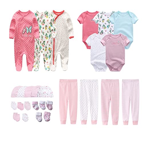 MAMIMAKA Newborn Layette Gift Set 27-Piece Baby Girl Clothes Bodysuits, Pants Essentials and Accessories 0-6Months